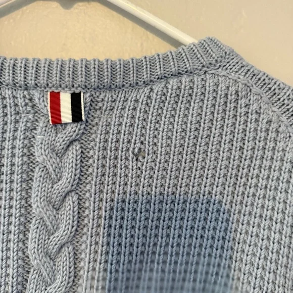 Thom Browne. Cable Stitch Classi Pullover Merino Wool Light Blue NEW NWT - Picture 8 of 9